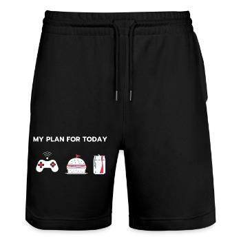 My plan for today - Gaming - Stanley/Stella Trainer Unisex Organic Jogging Shorts - black - Front - Nik (191cm) & Marisol (170cm)