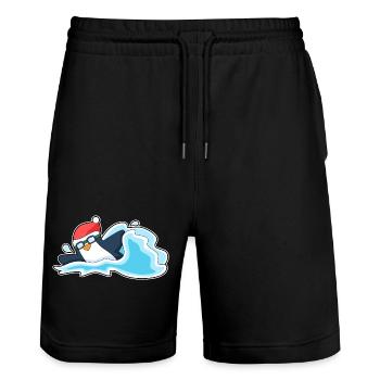 Pingouin Noël baignade - Short de jogging bio TRAINER Stanley/Stella unisexe - noir - Devant - Nik (191cm) & Marisol (170cm)