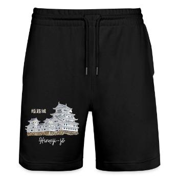 Burg Himeji-jo, Japan, Präfektur Hyogo, Zeichnung - Stanley/Stella Unisex Bio Joggingshorts Trainer  - Schwarz - Vorne - Nik (191cm) & Marisol (170cm)