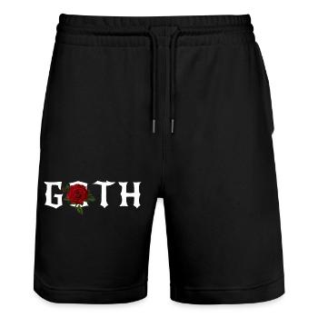 Gothic, Gothic-Thema mit roter Rose - Stanley/Stella Unisex Bio Joggingshorts Trainer  - Schwarz - Vorne - Nik (191cm) & Marisol (170cm)