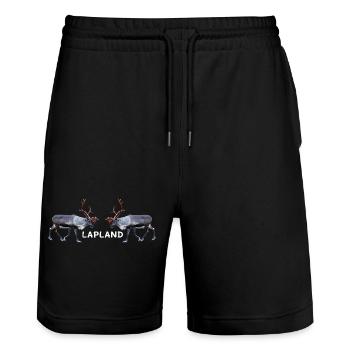 Lapland reindeer pair with text motifs - Stanley/Stella Trainer Unisex Organic Jogging Shorts - black - Front - Nik (191cm) & Marisol (170cm)