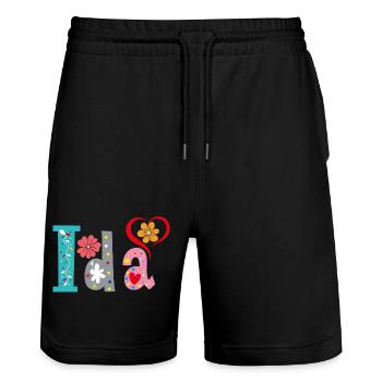 Nom personnalisé d’Ida - Short de jogging bio TRAINER Stanley/Stella unisexe - noir - Devant - Nik (191cm) & Marisol (170cm)