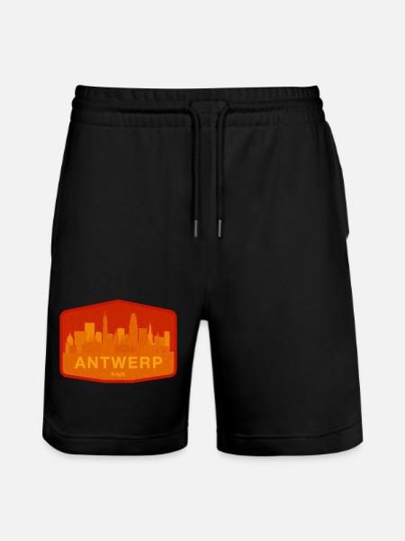 Antwerp Skyline Warm Orange - Stanley/Stella Trainer Unisex Organic Jogging Shorts - black
