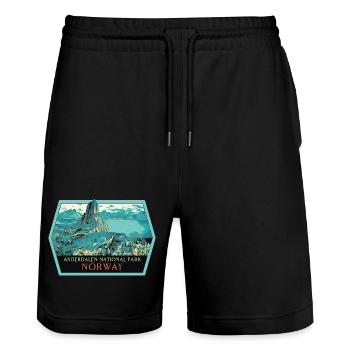 Landschaftsabzeichen Anderdalen: Norwegische Natur - Stanley/Stella Unisex Bio Joggingshorts Trainer  - Schwarz - Vorne - Nik (191cm) & Marisol (170cm)