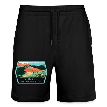 Randonnée Parc Naturel Vercors: Aventure Naturelle - Short de jogging bio TRAINER Stanley/Stella unisexe - noir - Devant - Nik (191cm) & Marisol (170cm)