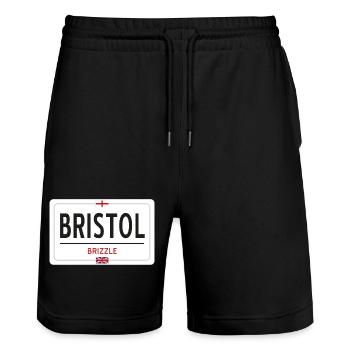Bristol town sign - Stanley/Stella Trainer Unisex Organic Jogging Shorts - black - Front - Nik (191cm) & Marisol (170cm)