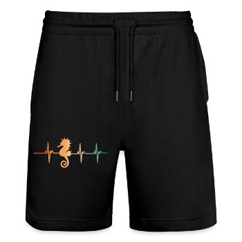 Battement de cœur seahorse - Short de jogging bio TRAINER Stanley/Stella unisexe - noir - Devant - Nik (191cm) & Marisol (170cm)