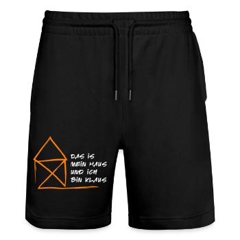 Haus Klaus Nikolaus Weihnachten lustiger Spruch - Stanley/Stella Unisex Bio Joggingshorts Trainer  - Schwarz - Vorne - Nik (191cm) & Marisol (170cm)