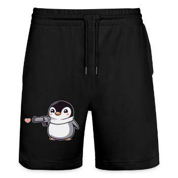 Drôle de pingouin avec des coeurs de pistolet Saint-Valentin - Short de jogging bio TRAINER Stanley/Stella unisexe - noir - Devant - Nik (191cm) & Marisol (170cm)