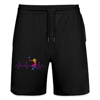 Heartbeat volleyball - Stanley/Stella Trainer Unisex Organic Jogging Shorts - black - Front - Nik (191cm) & Marisol (170cm)