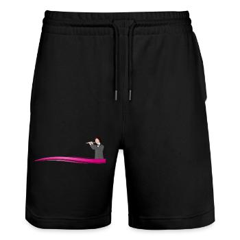 Flötist auf Welle | Flute player on a wave - Stanley/Stella Unisex Bio Joggingshorts Trainer  - Schwarz - Vorne - Nik (191cm) & Marisol (170cm)