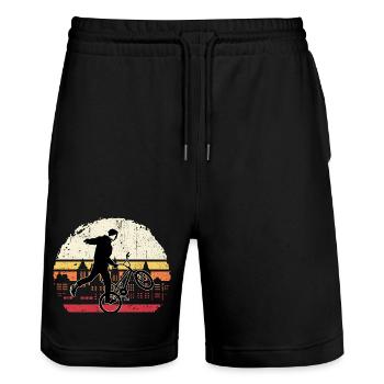 Sunset BMX Wheelie Silhouette - Stanley/Stella Trainer Unisex Organic Jogging Shorts - black - Front - Nik (191cm) & Marisol (170cm)