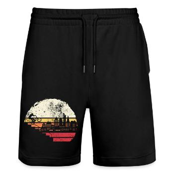 Horizon de la ville Coucher de soleil - Short de jogging bio TRAINER Stanley/Stella unisexe - noir - Devant - Nik (191cm) & Marisol (170cm)