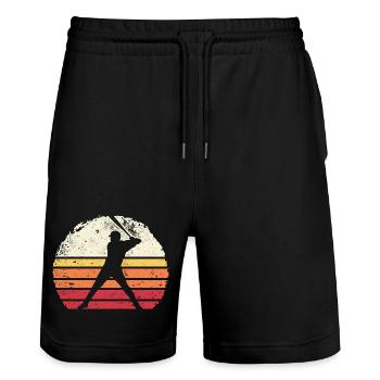 Baseball Sunset Silhouette - Stanley/Stella Trainer Unisex Organic Jogging Shorts - black - Front - Nik (191cm) & Marisol (170cm)