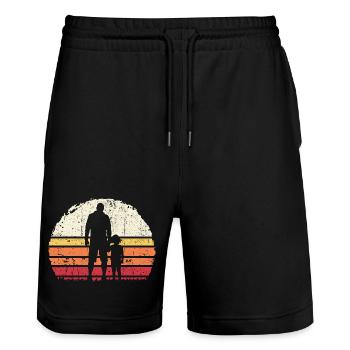 Sunset Bond: Father and Child - Stanley/Stella Trainer Unisex Organic Jogging Shorts - black - Front - Nik (191cm) & Marisol (170cm)