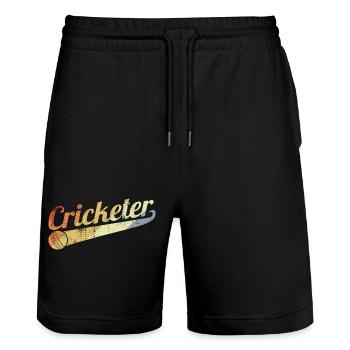 Retro Cricketer - Stanley/Stella Trainer Unisex Organic Jogging Shorts - black - Front - Nik (191cm) & Marisol (170cm)
