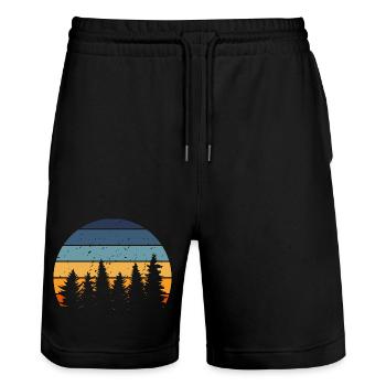 Forest Nature Retro Tree - Stanley/Stella Trainer Unisex Organic Jogging Shorts - black - Front - Nik (191cm) & Marisol (170cm)