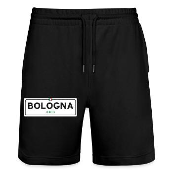 Bologna place name sign - Stanley/Stella Trainer Unisex Organic Jogging Shorts - black - Front - Nik (191cm) & Marisol (170cm)