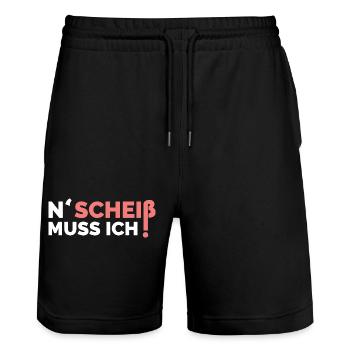 n scheiß muss ich lustige sprüche symbol icon - Stanley/Stella Unisex Bio Joggingshorts Trainer  - Schwarz - Vorne - Nik (191cm) & Marisol (170cm)