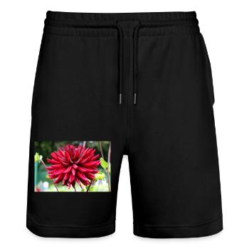 Dahlia Fleur Rouge, Fleur - Short de jogging bio TRAINER Stanley/Stella unisexe - noir - Devant - Nik (191cm) & Marisol (170cm)