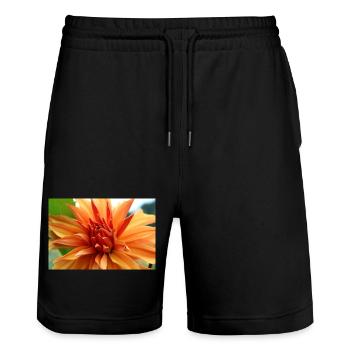Dahlia Orange Salmon Blossom ,Flower - Stanley/Stella Trainer Unisex Organic Jogging Shorts - black - Front - Nik (191cm) & Marisol (170cm)