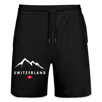 Schweiz Berg Wandern - Stanley/Stella Unisex Bio Joggingshorts Trainer  - Schwarz - Vorne - Nik (191cm) & Marisol (170cm)