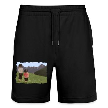 Biesler mit Aussicht - Stanley/Stella Unisex Bio Joggingshorts Trainer  - Schwarz - Vorne - Nik (191cm) & Marisol (170cm)