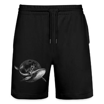 True Moon Love –Ein Waschbär fliegt auf einem Wal - Stanley/Stella Unisex Bio Joggingshorts Trainer  - Schwarz - Vorne - Nik (191cm) & Marisol (170cm)