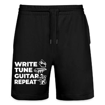 Write Tune Guitar Repeat - Stanley/Stella Unisex Bio Joggingshorts Trainer  - Schwarz - Vorne - Nik (191cm) & Marisol (170cm)
