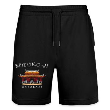 Sofuku-ji Temple, Nagasaki Japan, hand drawing - Stanley/Stella Trainer Unisex Organic Jogging Shorts - black - Front - Nik (191cm) & Marisol (170cm)