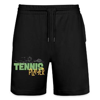 Tennis Player Stickman Tee Art - Stanley/Stella Trainer Unisex Organic Jogging Shorts - black - Front - Nik (191cm) & Marisol (170cm)