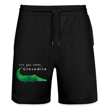 See you later, Crocodile – Lustiges Design 🐊 - Stanley/Stella Unisex Bio Joggingshorts Trainer  - Schwarz - Vorne - Nik (191cm) & Marisol (170cm)