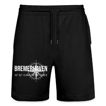 Koordinaten Bremerhaven - Stanley/Stella Unisex Bio Joggingshorts Trainer  - Schwarz - Vorne - Nik (191cm) & Marisol (170cm)