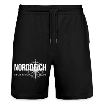 Koordinaten Norddeich - Stanley/Stella Unisex Bio Joggingshorts Trainer  - Schwarz - Vorne - Nik (191cm) & Marisol (170cm)