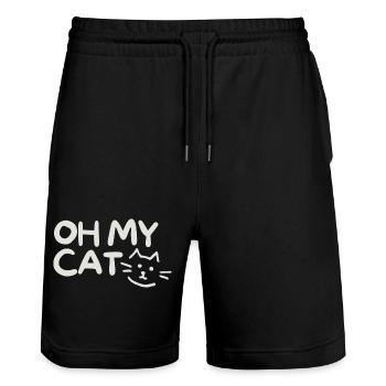 Humorous cat joke with handwritten style - Stanley/Stella Trainer Unisex Organic Jogging Shorts - black - Front - Nik (191cm) & Marisol (170cm)