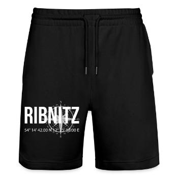 Koordinaten Ribnitz - Stanley/Stella Unisex Bio Joggingshorts Trainer  - Schwarz - Vorne - Nik (191cm) & Marisol (170cm)