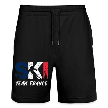 Ski Team Frankreich Emblem - Stanley/Stella Unisex Bio Joggingshorts Trainer  - Schwarz - Vorne - Nik (191cm) & Marisol (170cm)