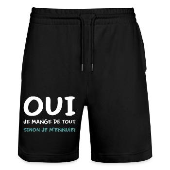 Je mange de tout sinon je m'ennuie Humour - Short de jogging bio TRAINER Stanley/Stella unisexe - noir - Devant - Nik (191cm) & Marisol (170cm)