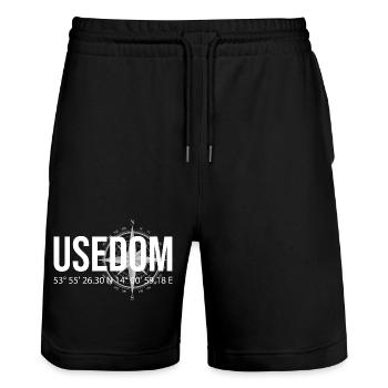 Koordinaten Usedom - Stanley/Stella Unisex Bio Joggingshorts Trainer  - Schwarz - Vorne - Nik (191cm) & Marisol (170cm)