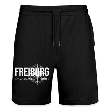 Koordinaten Freiburg - Stanley/Stella Unisex Bio Joggingshorts Trainer  - Schwarz - Vorne - Nik (191cm) & Marisol (170cm)
