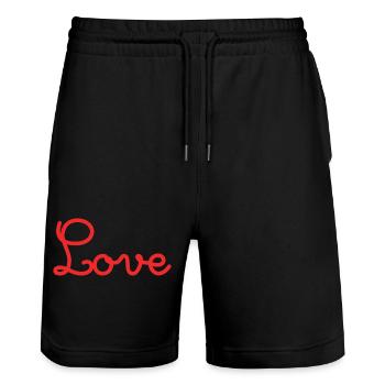 PAAR. ICH HABE GERADE GEHEIRATET. Junggesellinnenabschied. VALENTINSTAG. MARIES - Stanley/Stella Unisex Bio Joggingshorts Trainer  - Schwarz - Vorne - Nik (191cm) & Marisol (170cm)