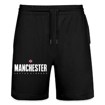 Manchester - Stanley/Stella Trainer Unisex Organic Jogging Shorts - black - Front - Nik (191cm) & Marisol (170cm)