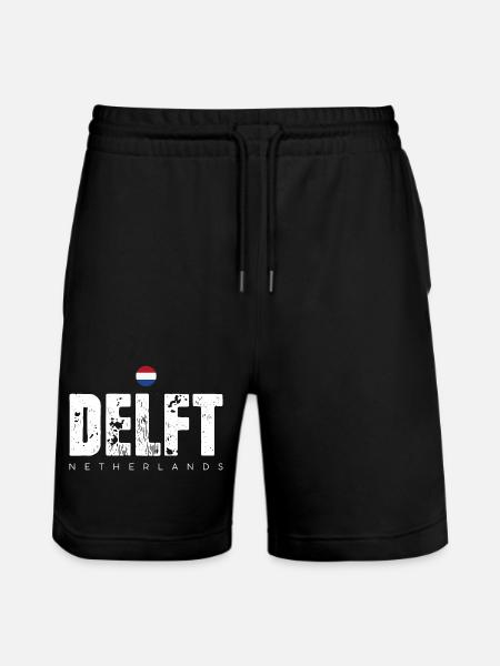 Delft Distressed Wordmark - Stanley/Stella Trainer Unisex Organic Jogging Shorts - black