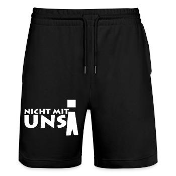 nicht mit uns! - Stanley/Stella Unisex Bio Joggingshorts Trainer  - Schwarz - Vorne - Nik (191cm) & Marisol (170cm)