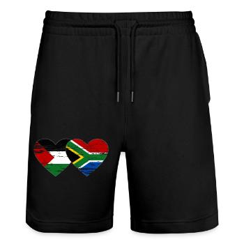 Palestine Afrique du Sud drapeau coeur utilisé - Short de jogging bio TRAINER Stanley/Stella unisexe - noir - Devant - Nik (191cm) & Marisol (170cm)