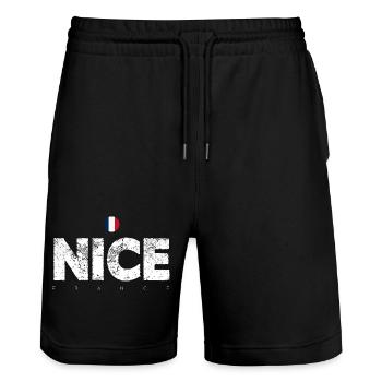 Nice France Distressed Letters - Stanley/Stella Trainer Unisex Organic Jogging Shorts - black - Front - Nik (191cm) & Marisol (170cm)