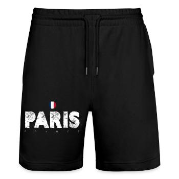 Glyphes en détresse de Paris avec drapeau français - Short de jogging bio TRAINER Stanley/Stella unisexe - noir - Devant - Nik (191cm) & Marisol (170cm)