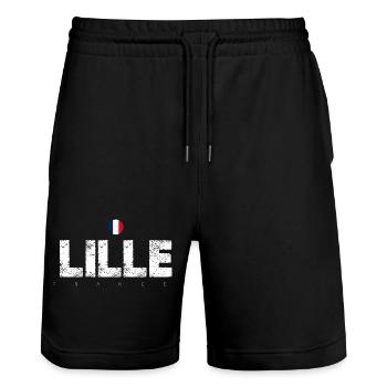 Lille France Distressed Typography - Stanley/Stella Trainer Unisex Organic Jogging Shorts - black - Front - Nik (191cm) & Marisol (170cm)