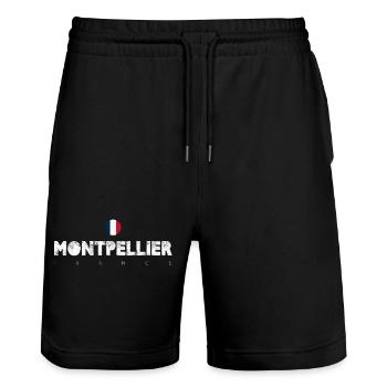 Montpellier France City Wordmark - Stanley/Stella Trainer Unisex Organic Jogging Shorts - black - Front - Nik (191cm) & Marisol (170cm)