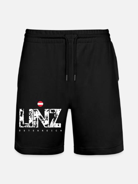 Linz Distressed City Text - Stanley/Stella Trainer Unisex Organic Jogging Shorts - black